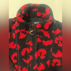DKNY Black and Red Patterned Sherpa Jacket